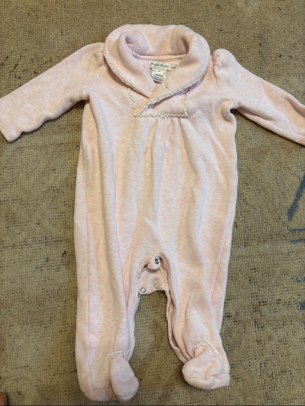 Ralph Lauren Light Pink Shawl-Collar Footed One-Piece